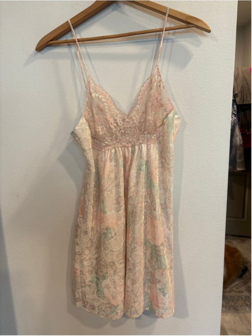 Vtg Vintage Lucie Ann II Pastel Floral Paisley Lace Satin Slip Dress - Picture 1 of 5